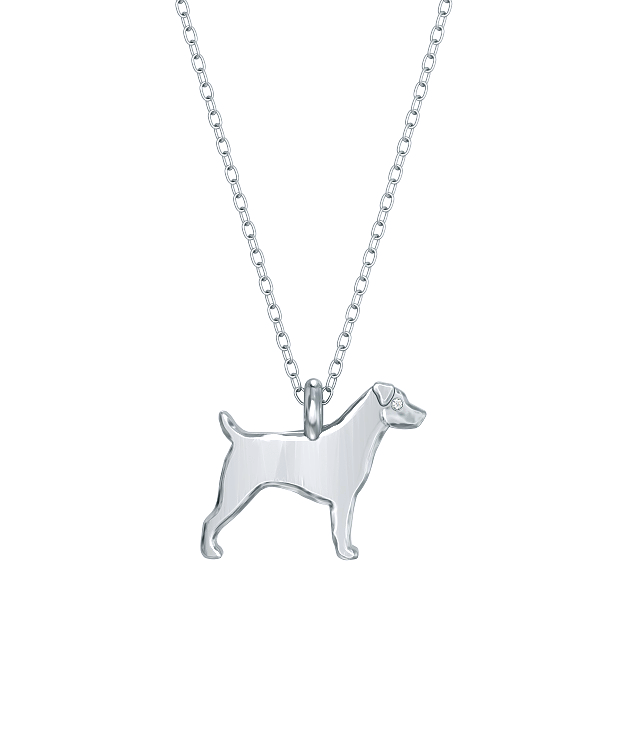 Jack Russell Mini Pups Diamond Necklace Silver