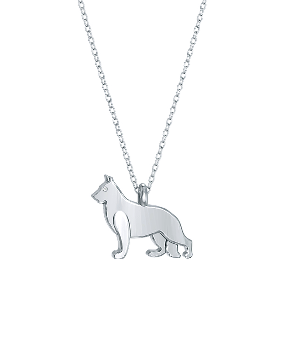 German Shepherd Mini Pups Diamond Necklace silver