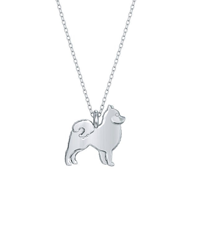 Pomeranian Mini Pups Diamond Necklace Silver