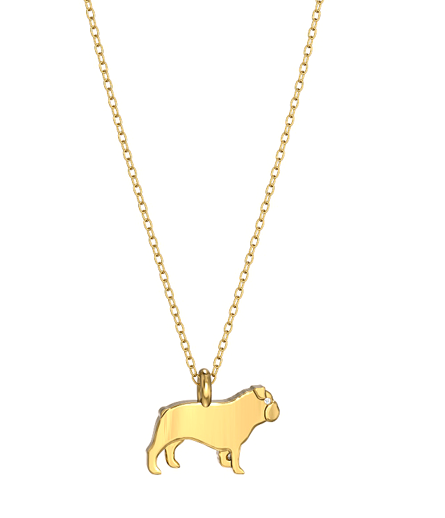 English Bulldog Mini Pups Diamond Necklace YG