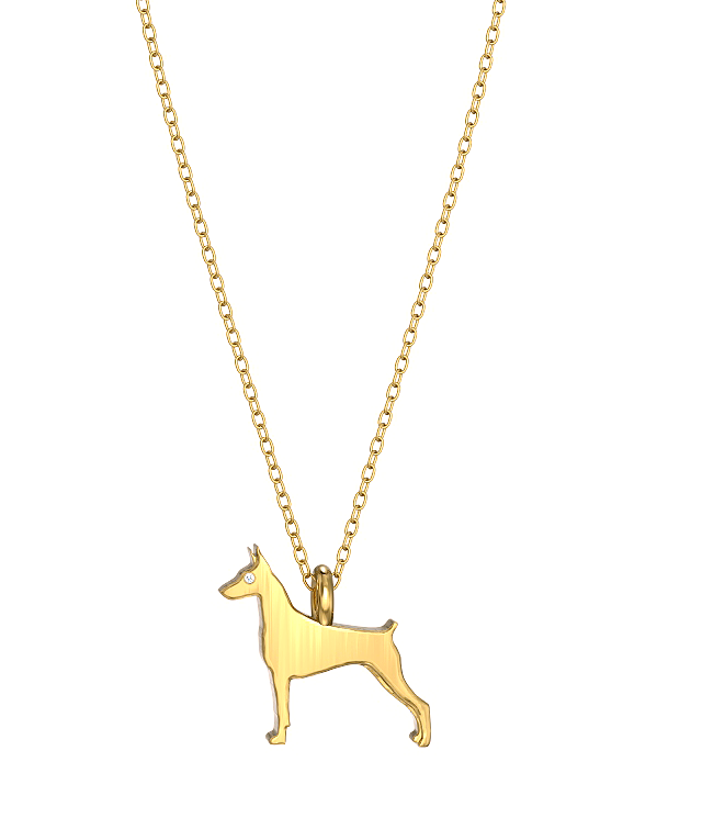 Doberman Pinscher Mini Pups Diamond Necklace Yg