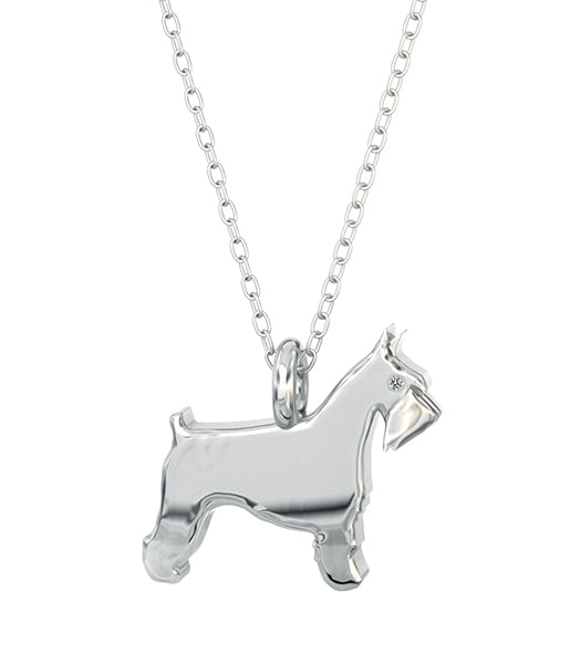 Miniture  Schnauzer Mini Pups  Diamond Necklace Sterling Silver