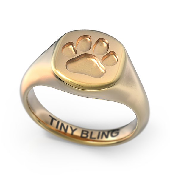 Puppy Paw Print Signet Ring - TINY BLING