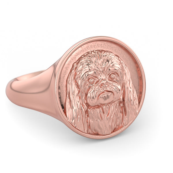 Pekingese Classic Round Signet Ring