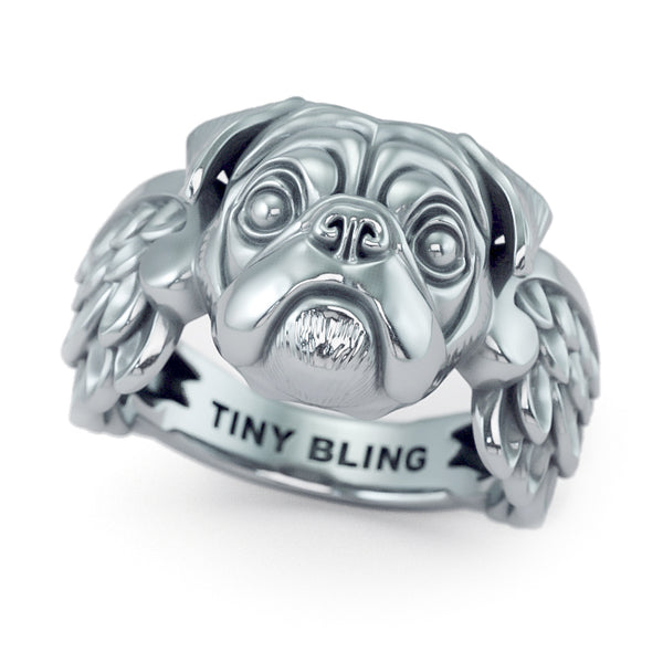 Pug Angel Wings Memorial Ring