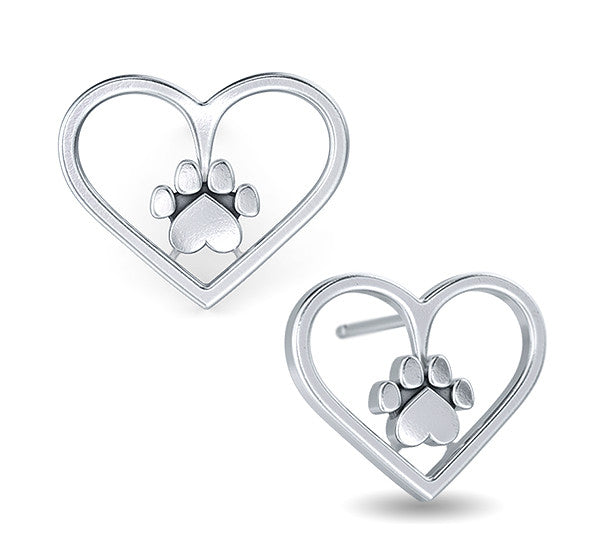 Paw Print Heart Frame Earrings - TINY BLING