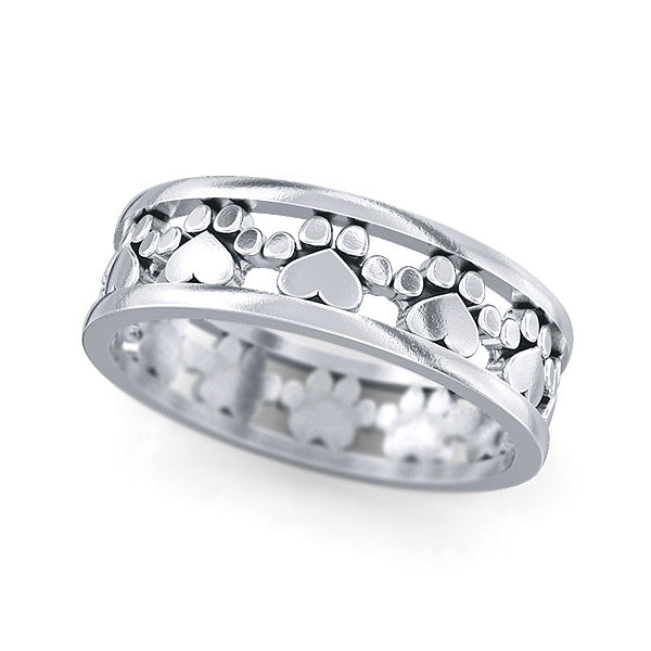 Paw Prints and Hearts Loop Eternity Band - TINY BLING