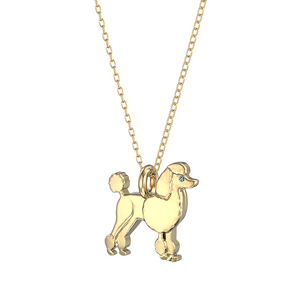Poodle Mini Pups  Diamond Necklace-14k Yellow Gold