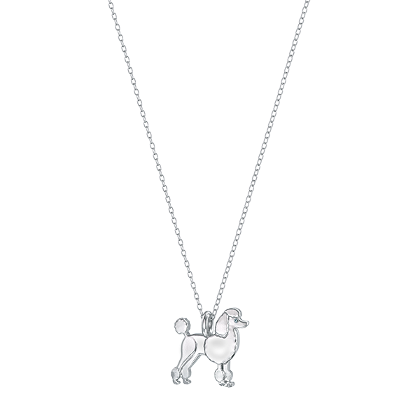 Poodle Mini Pups  Diamond Necklace-14k White Gold