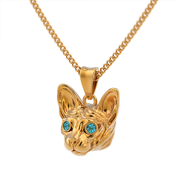 Sphynx Cat Breed Diamond Eyes Pendant - TINY BLING