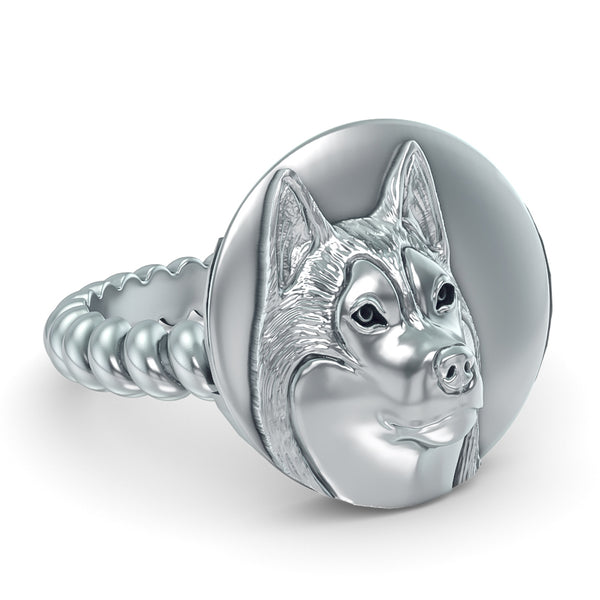 Siberian Husky Disk Twisted Wire Rope Ring