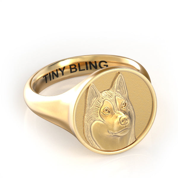 Siberian Husky Embossed Classic Round Signet Ring