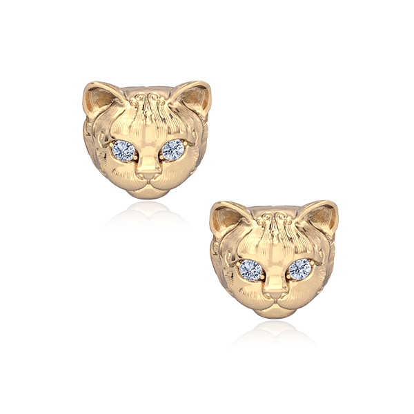 Diamond Kitty Cat Breed Face Earring Studs