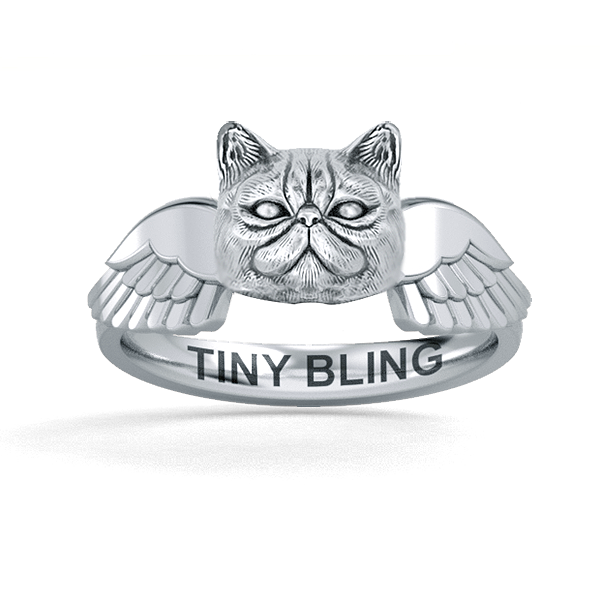 Exotic Short Hair Persian Cat Memorial Angel Wings Ring