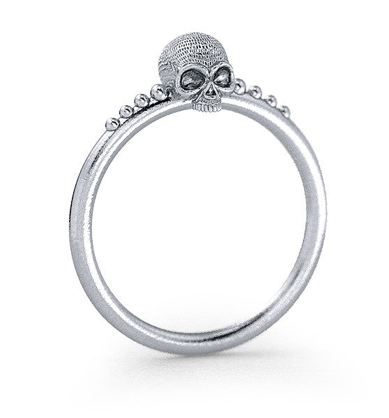 14k White Gold Tiny Daisy Skull Ring