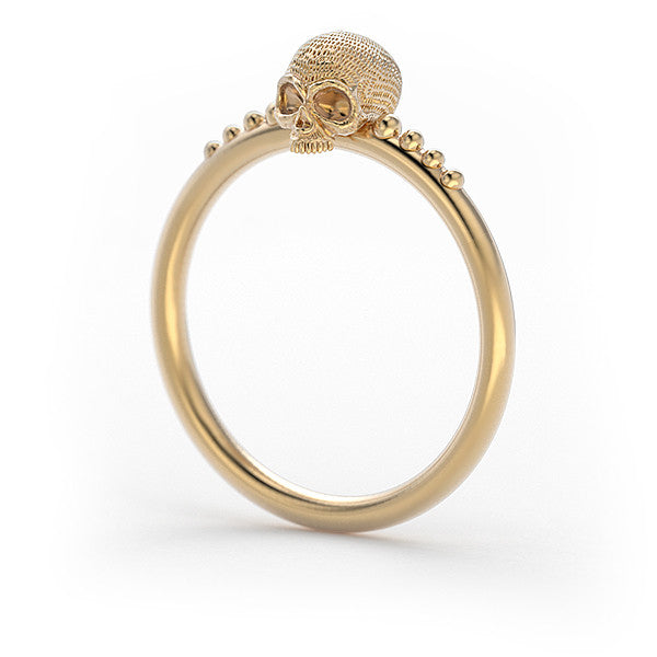 14k gold Tiny Daisy Skull Ring