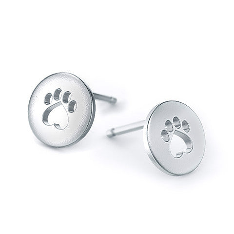 Soft Paw Print Circle Earring Studs - TINY BLING