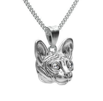 Sphynx Cat Breed Diamond Eyes Pendant - TINY BLING