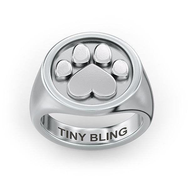 Stud Paw Print Signet Ring - TINY BLING