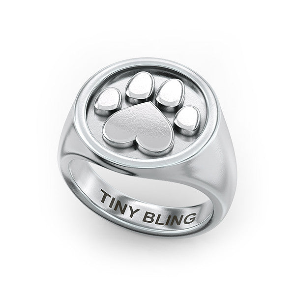 Stud Paw Print Signet Ring - TINY BLING