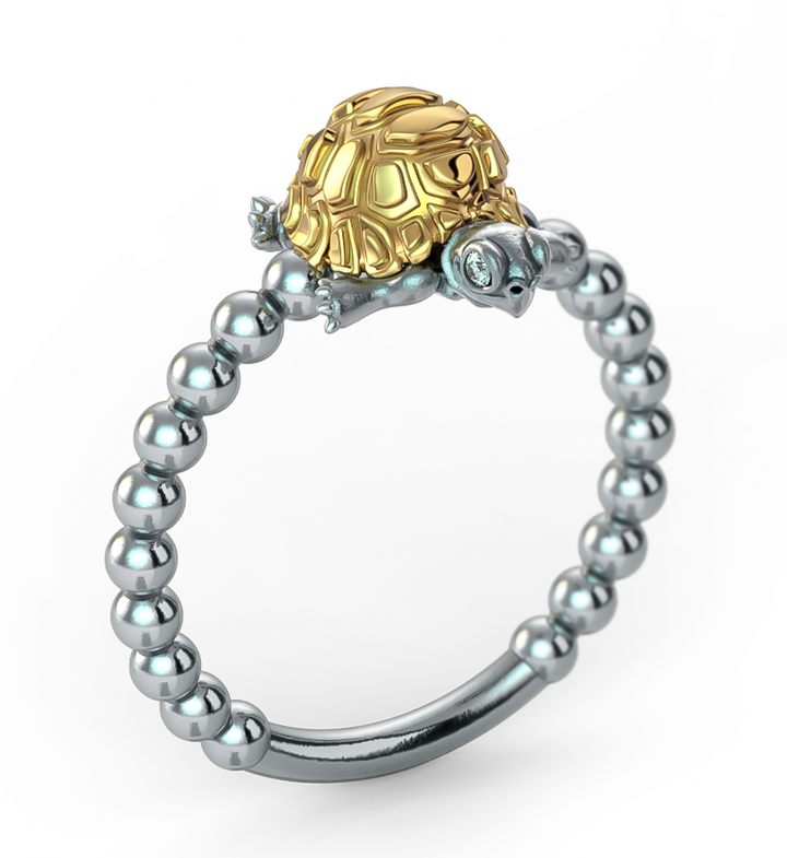 Madagascar Tortoise Diamond Bead Ring