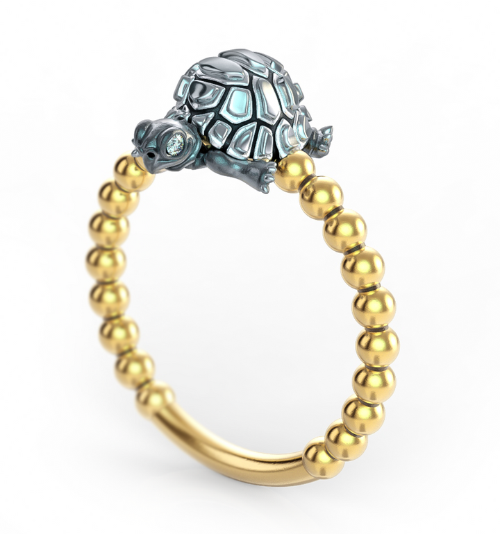 Madagascar Tortoise Diamond Bead Ring