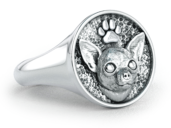 Chihuahua Classic Round Signet Ring