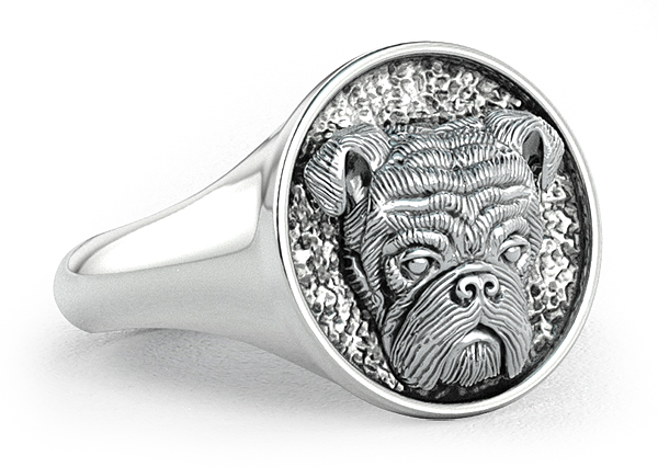 English Bulldog Classic Round Signet Ring