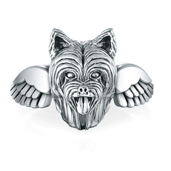 Yorkshire Terrier Long Hair Angel Wings Memorial Ring