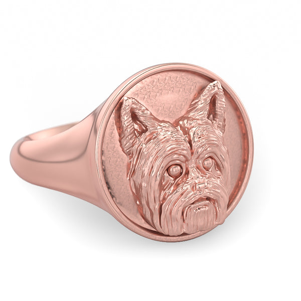 Yorkshire Terrier Short Hair Classic Round Signet Ring