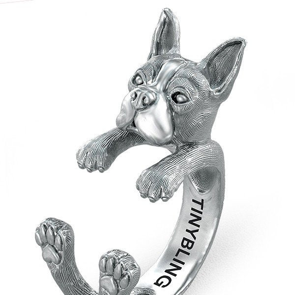 Boston Terrier Breed Jewelry Cuddle Wrap Ring - TINY BLING