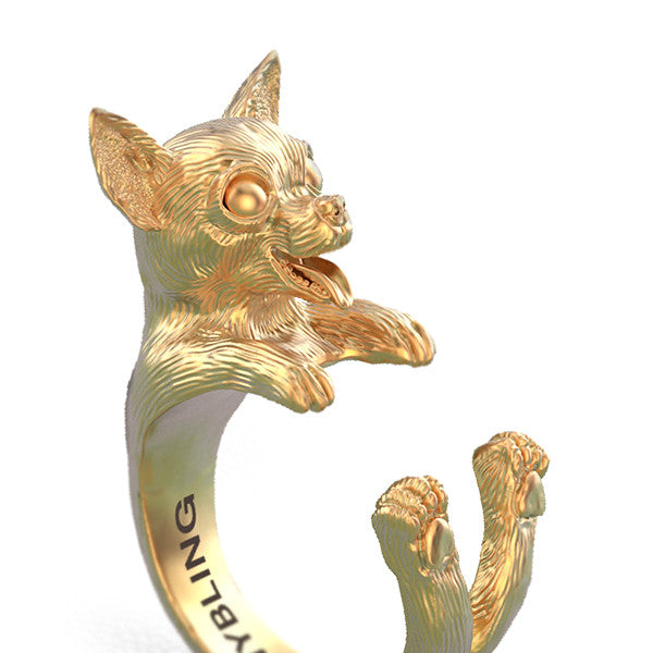 Chihuahua Cute Breed Jewelry Cuddle Wrap Ring - TINY BLING