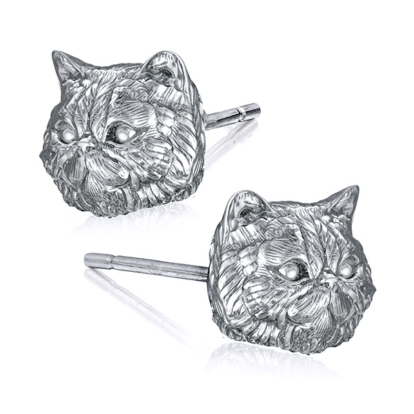 Fluffy Persian Kitty Face Earring Studs
