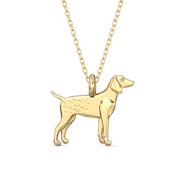 German Pointer Mini Pups  Diamond Necklace 14k Yellow Gold