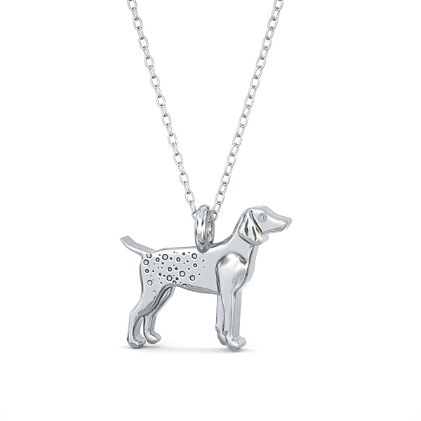 German Pointer Mini Pups  Diamond Necklace-Sterling Silver