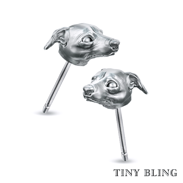 Whippet Face Earring Studs - TINY BLING