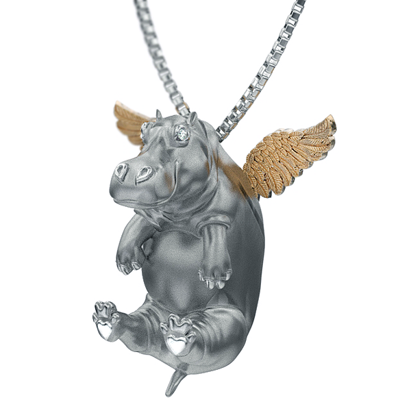 Happy Angel Hippo Diamond Necklace-gold wings
