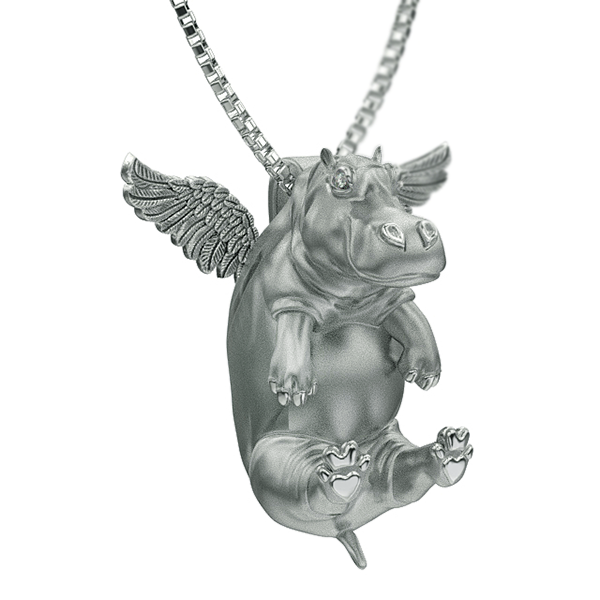 Happy Angel Hippo Diamond Necklace-silver wings