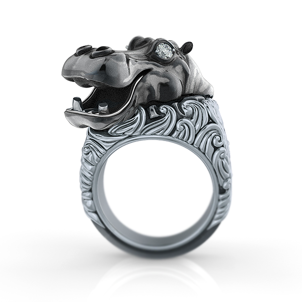 Happy Nile Hippo Ring-Sterling Silver-1
