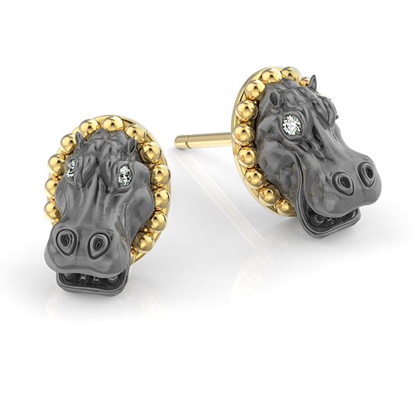 Happy Hippo Diamond Earring Studs-1