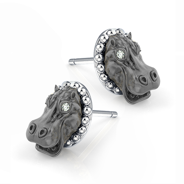 Happy Hippo Diamond Earring Studs-2