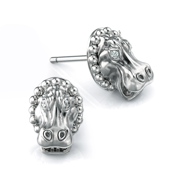 Happy Hippo Diamond Earring Studs-3