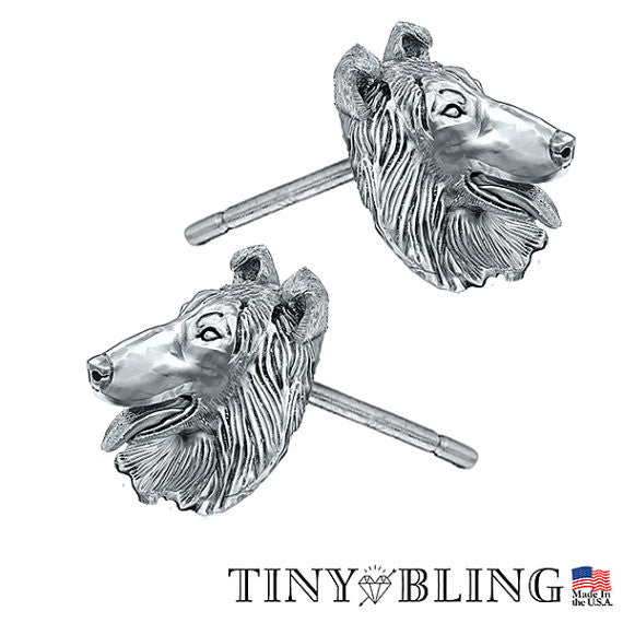 Rough Collie Puppy Face Earring Studs