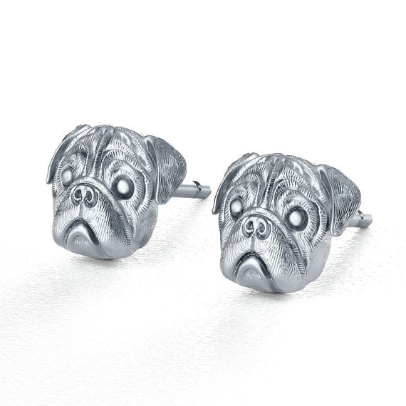 Pug Breed Jewelry Puppy Face Earring Studs - TINY BLING