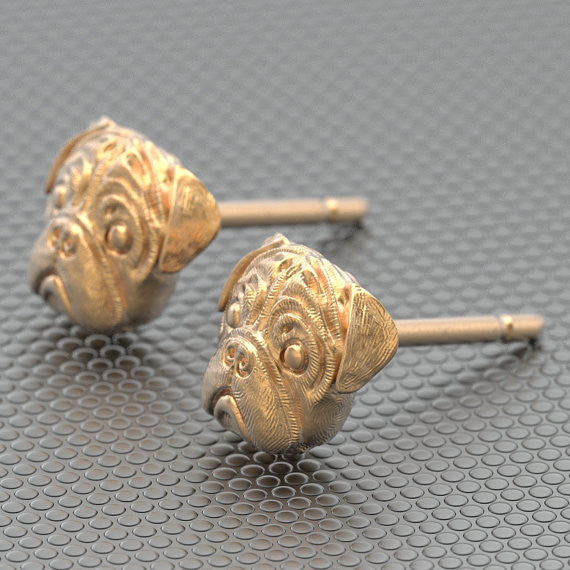 Pug Breed Jewelry Puppy Face Earring Studs - TINY BLING