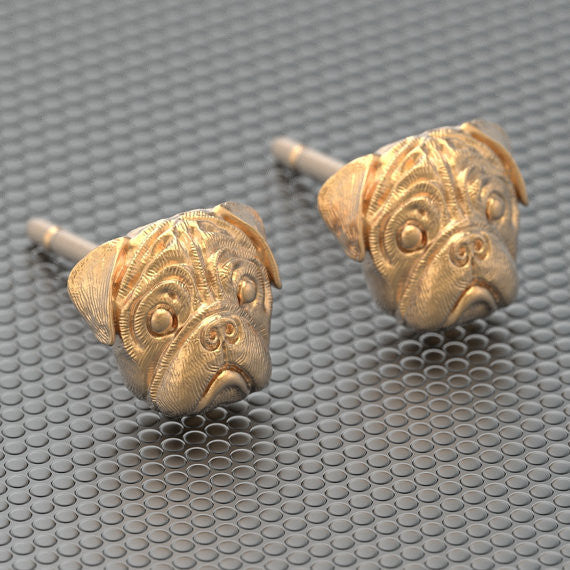 Pug Breed Jewelry Puppy Face Earring Studs - TINY BLING