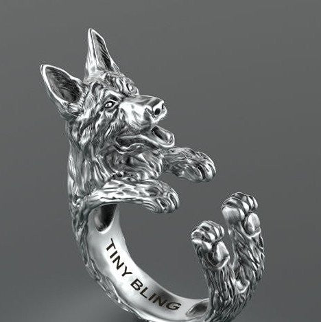 German Shepherd Breed Jewelry Cuddle Wrap Ring - TINY BLING