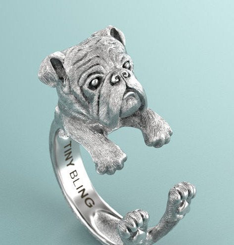 English Bulldog Breed Jewelry Cuddle Wrap Ring