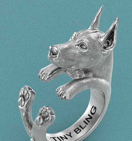 Doberman Pinscher Breed Jewelry Cuddle Wrap Ring - TINY BLING