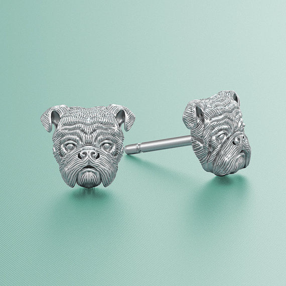 English Bulldog Jewelry Puppy Face Earring Studs - TINY BLING
